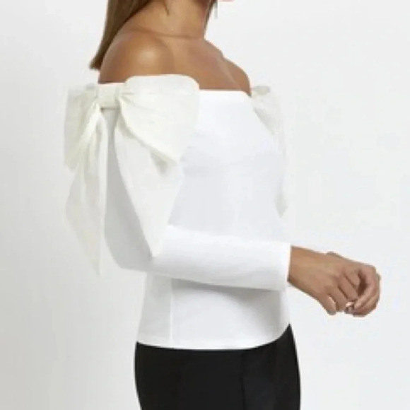 River Island off shoulder bows top scuba long sleeve blouse coquette ASOS - Picture 11 of 11